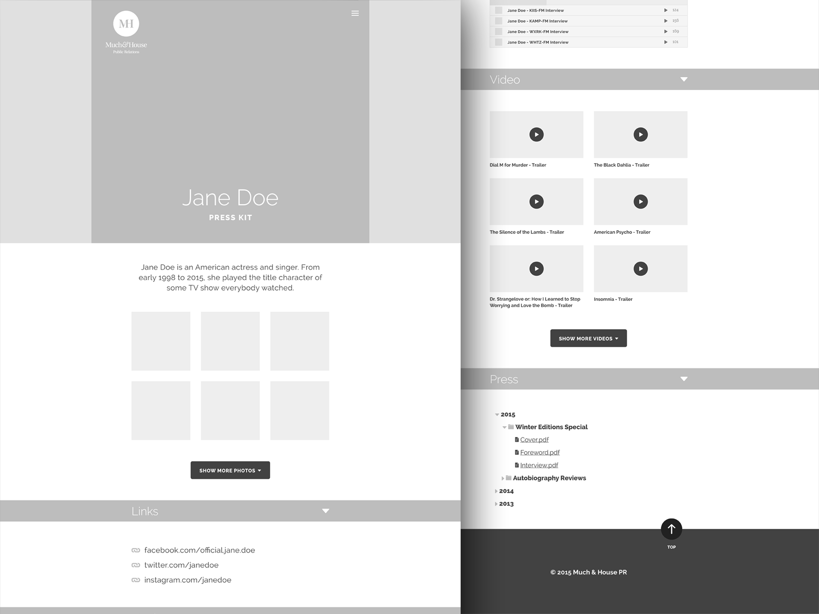 Press kit template wireframe