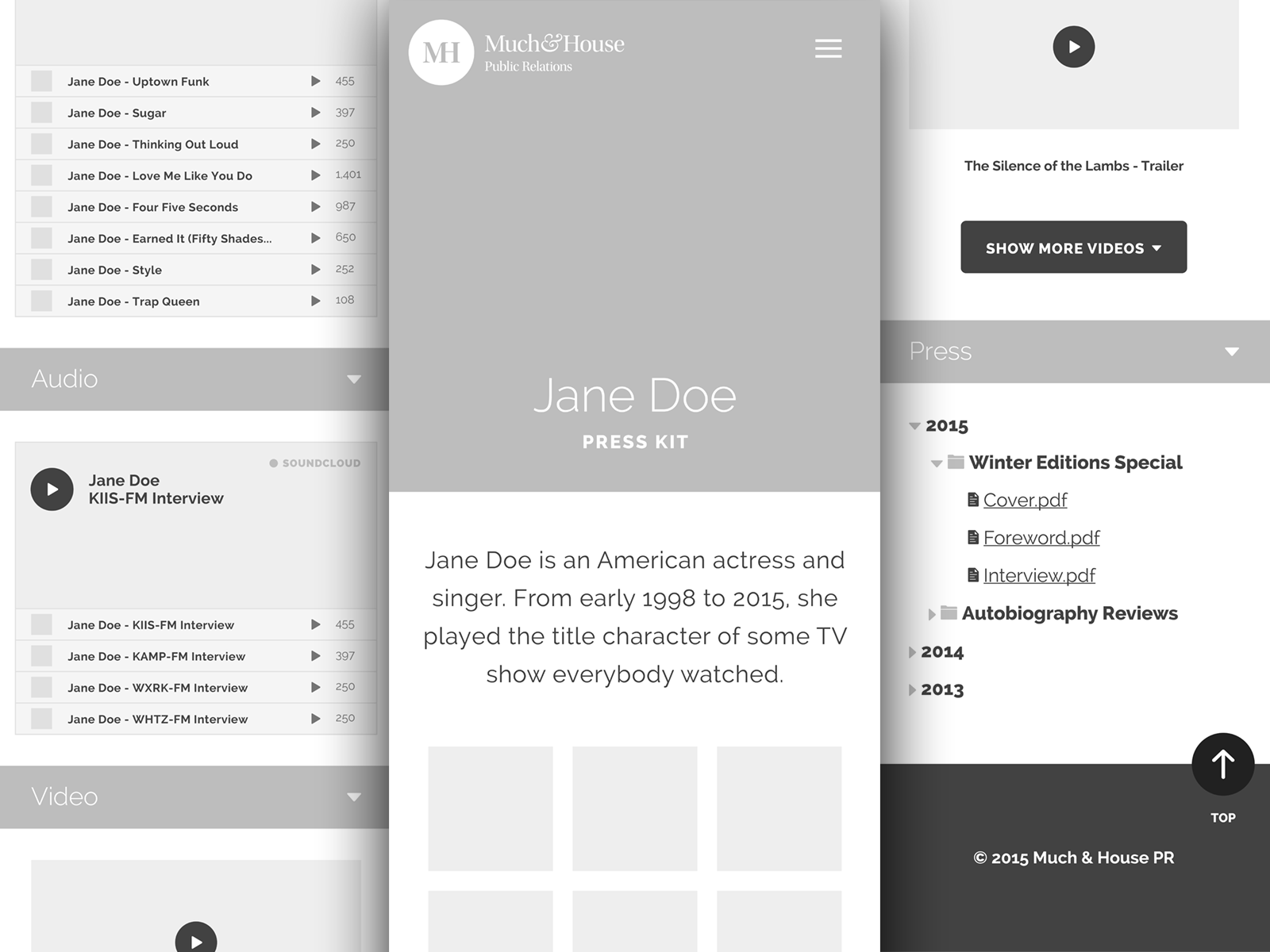 Press kit template wireframe