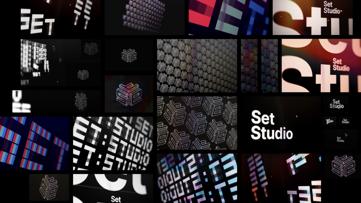 A collage of photos of Set Studio type treatments and logos